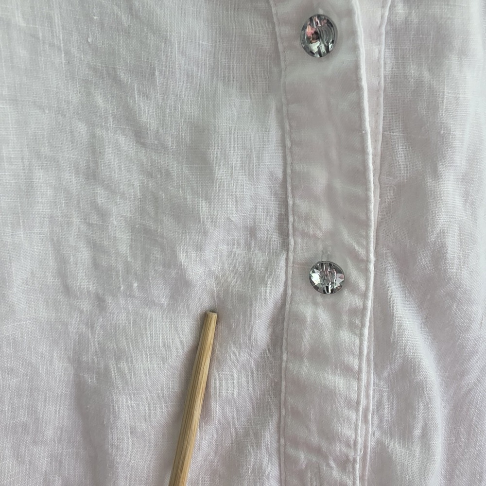 INC Linen Blouse 22W White 3/4 Sleeve Roll Tab Lightweight Top - Picture 16 of 16